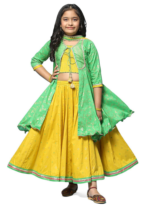 Girls Printed Cotton Ready to Wear 3 Pieces Lehenga Choli With Shrug